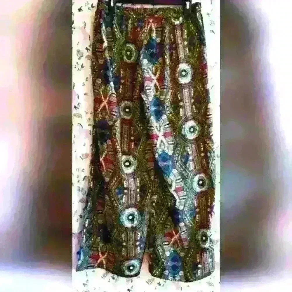 NWOT Tramp Geometric Boho Baggy Business Casual Everyday Wide Leg Pant SZ L